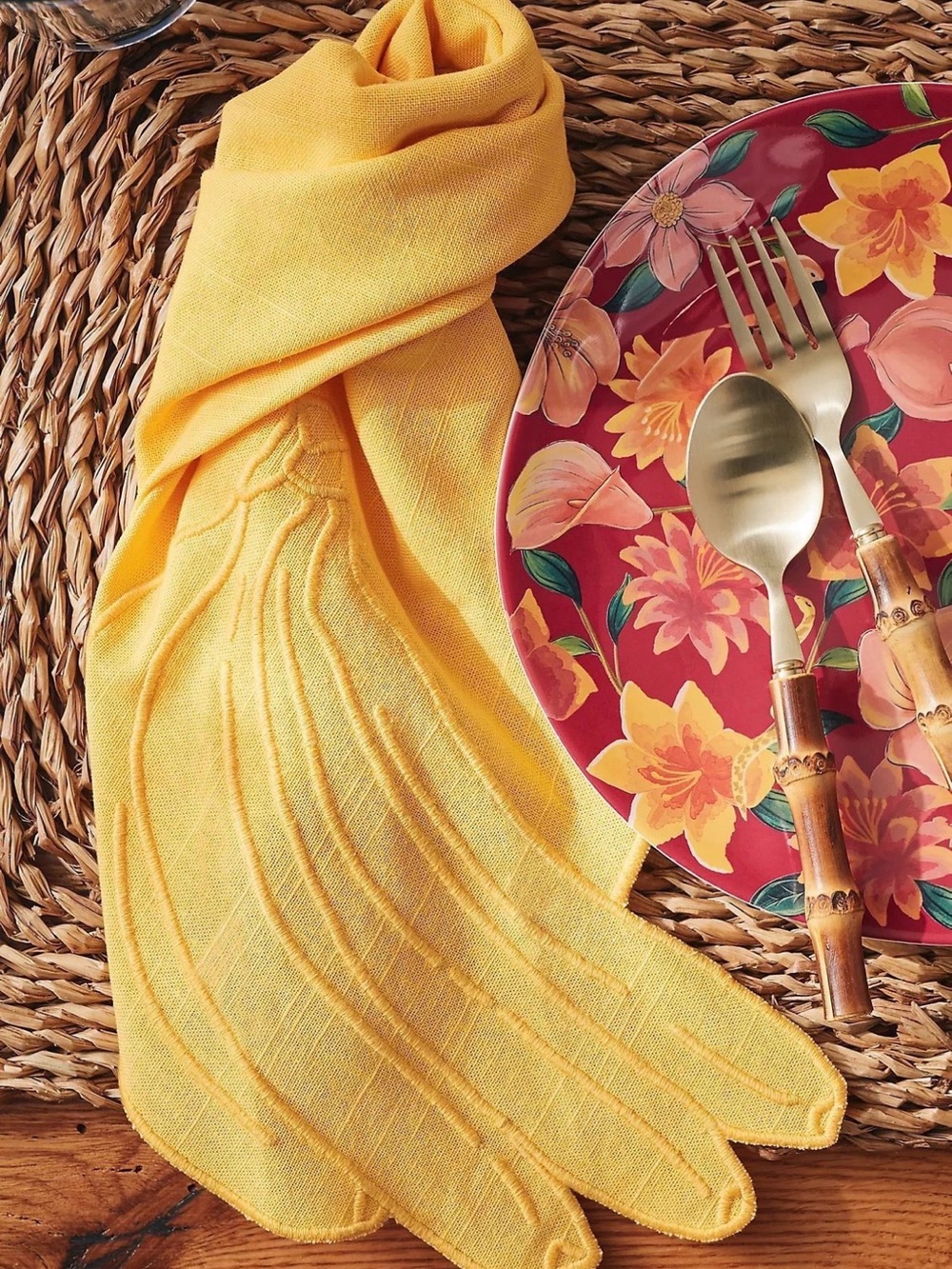 Anthropologie Farm Rio Yellow Linen-Blend Dining Napkins - Set of 2